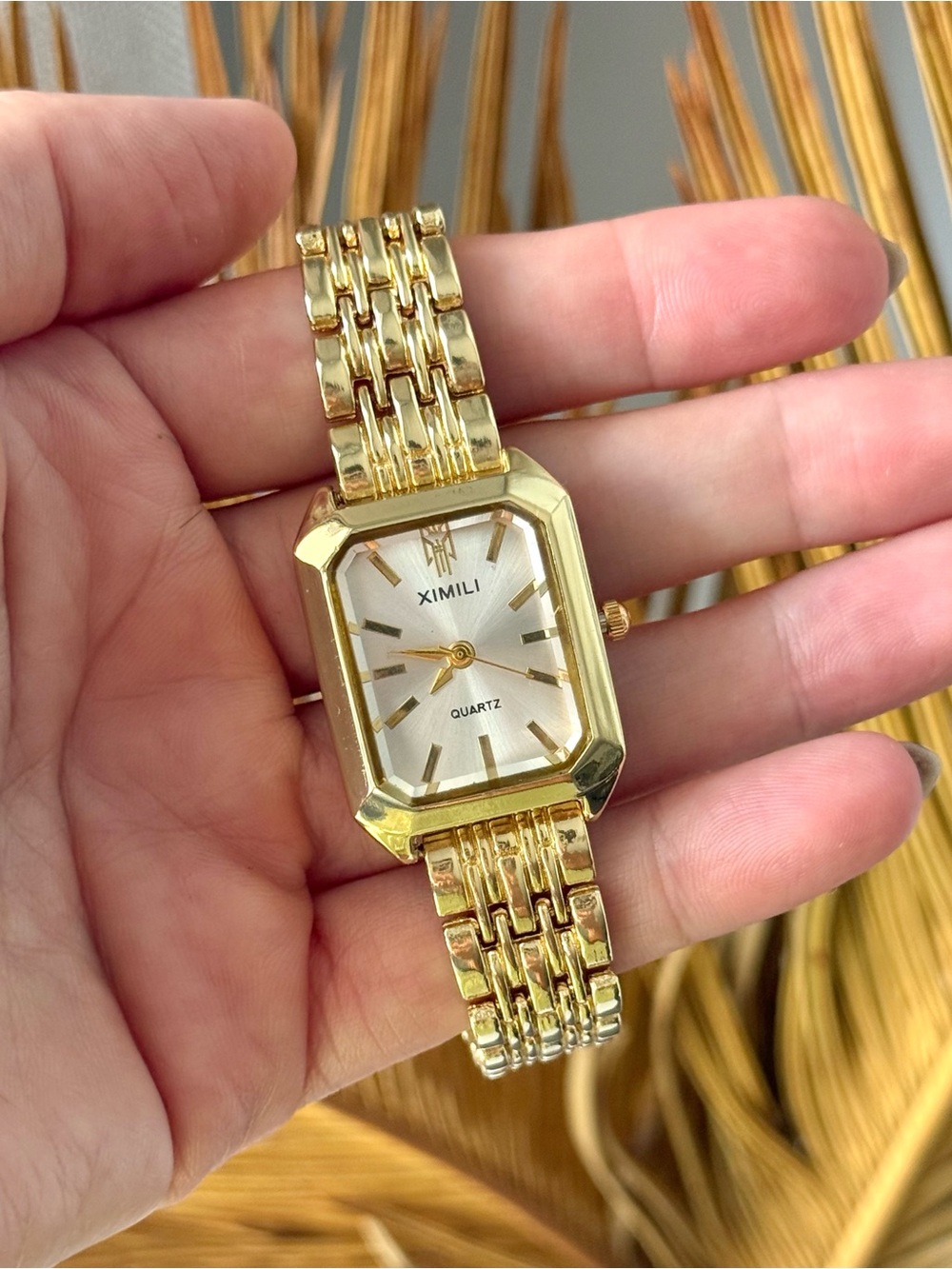 XIMILI Vintage Style Gold Rectangle Quartz Watch Elegant Link Band Link Chain